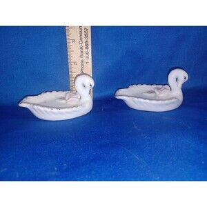 2 VTG Swans Pink Roses on White w/ Gold Trim Hand Painted Small dish jewely tea
